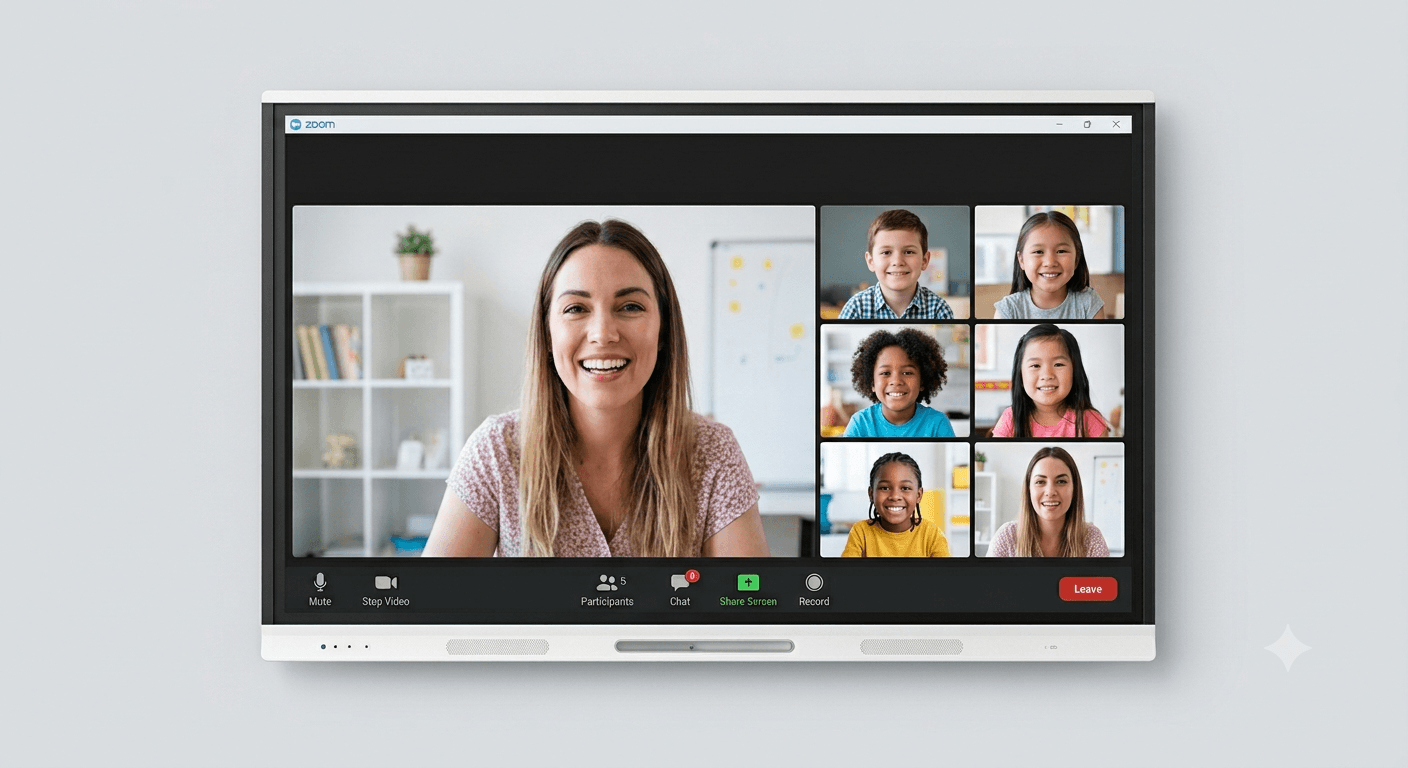 Students connecting in a live online video classroom